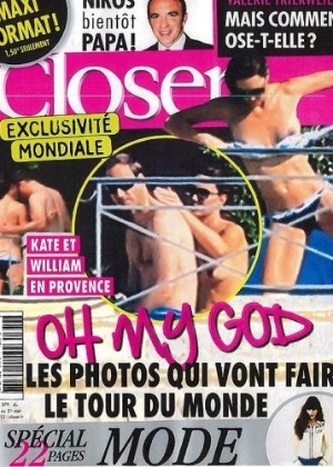 A revista francesa "Closer" publicou em 2012 fotos da duquesa de Cambridge, Kate Middleton, tomando sol de topless - Reprodução
